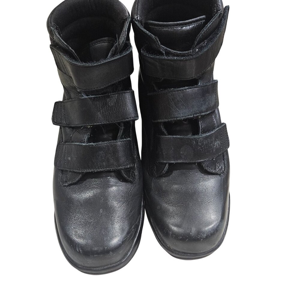 Apex Mens Black Leather Boots US 11.5 Wide Velcro Strap